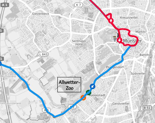 Der Streckenplan des M&uuml;nsterland Giro 2026. Der Dingb&auml;nger Weg wird beidseitig gesperrt.