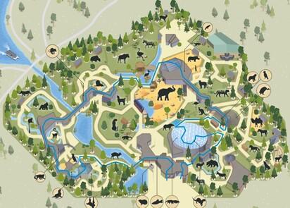 Regenroute Lageplan des Allwetterzoos mit eingezeichneter Regenroute