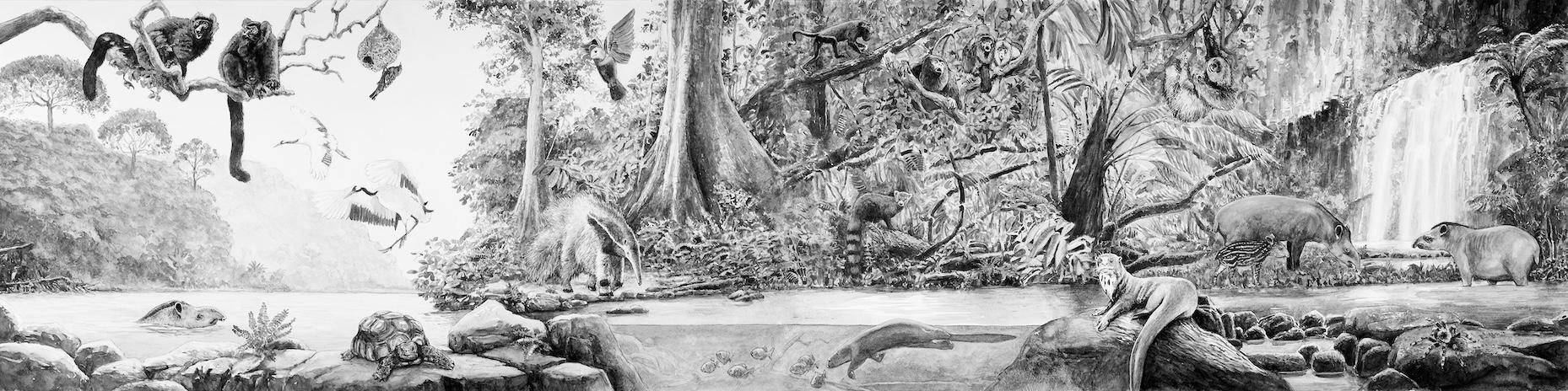 Aquarell der Meranti Tropenhalle im Allwetterzoo