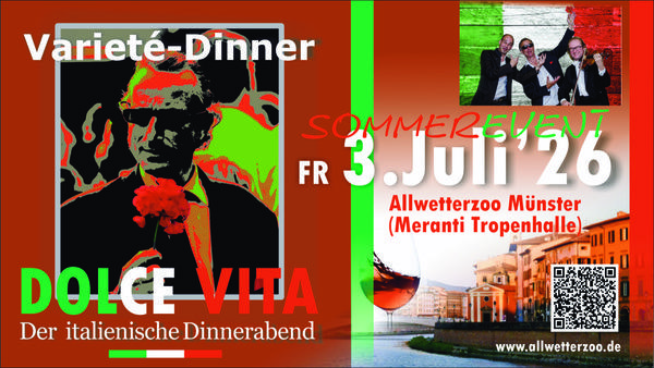 Dolce Vita Varieté-Dinner Ein Mann mit Sonnenbrille und roter Rose in der Hand. Dazu Infos zum Dinner-Abend Dolcé Vita