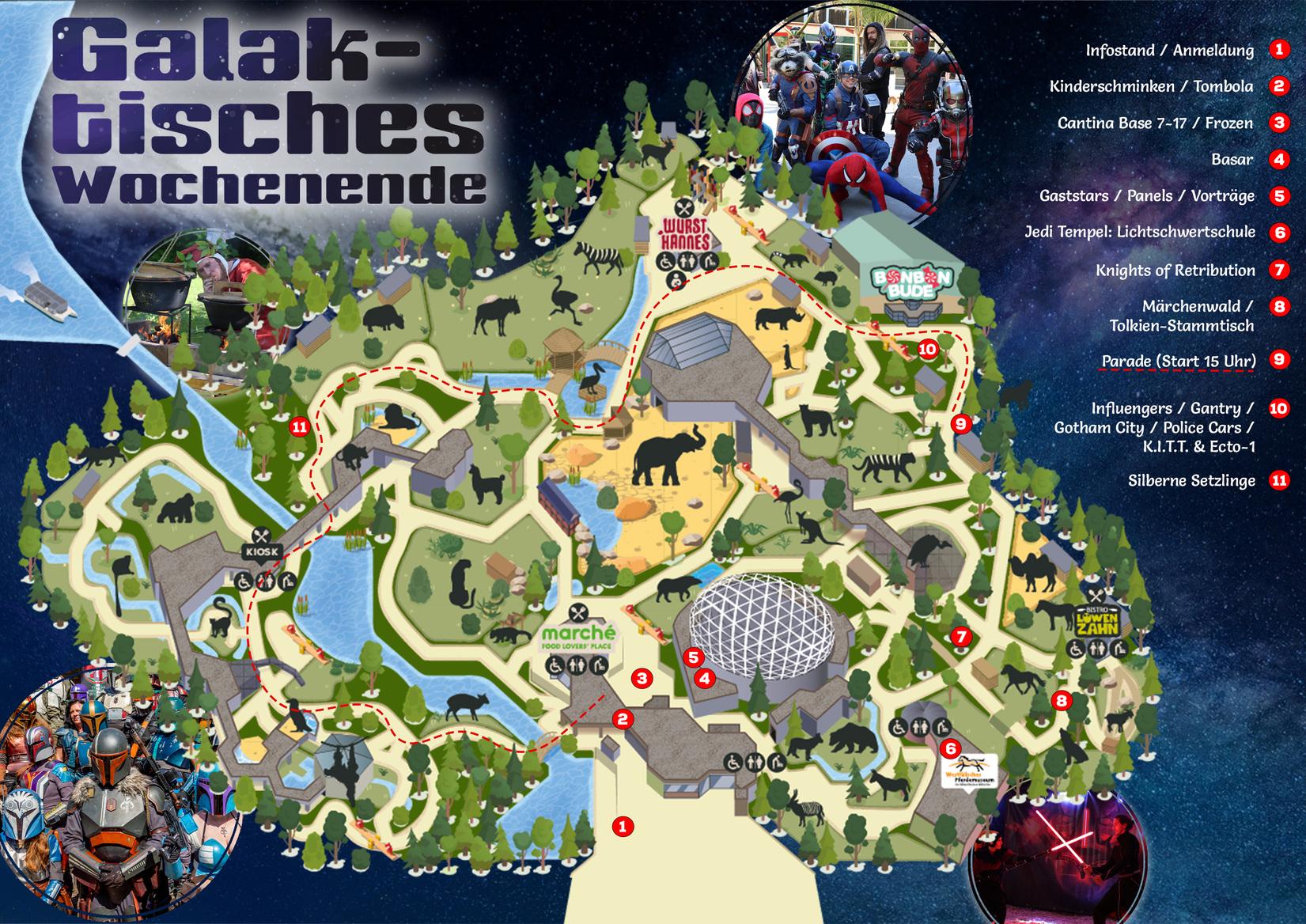 Der Lageplan f&uuml;r das Galaktische Wochenende 2026 im Allwetterzoo M&uuml;nster
