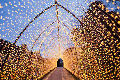Ein Tunnel aus Lichterketten bei den XMAS Lights